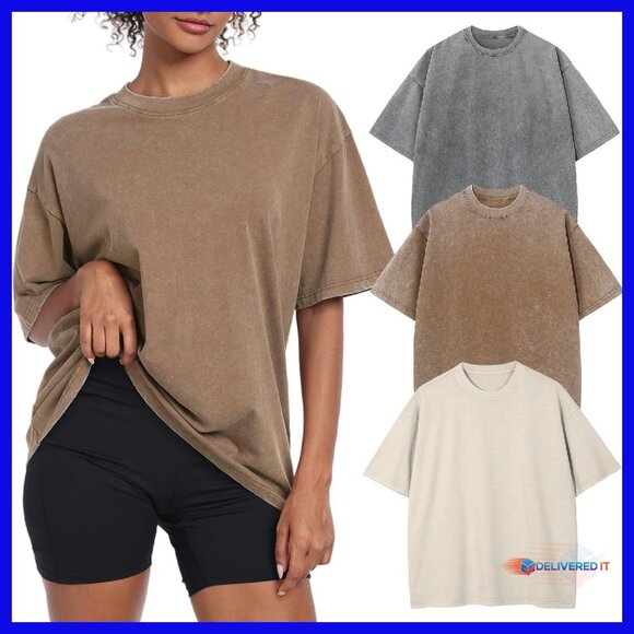 Vintage Oversized Cotton Tee Acid Washed Baggy Boyfriend Fit T-Shirt
